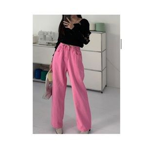 Pink Wide leg Jeans (adjustable)
